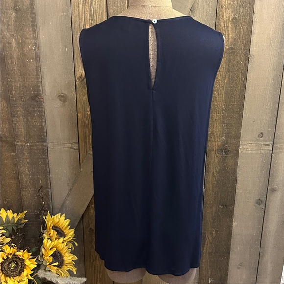 Pale Sky Navy Embroidered Sleeveless Blouse Small Boho Flowy Top - Picture 3 of 9